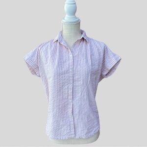 Pink and White Striped Short Sleeved Button Down